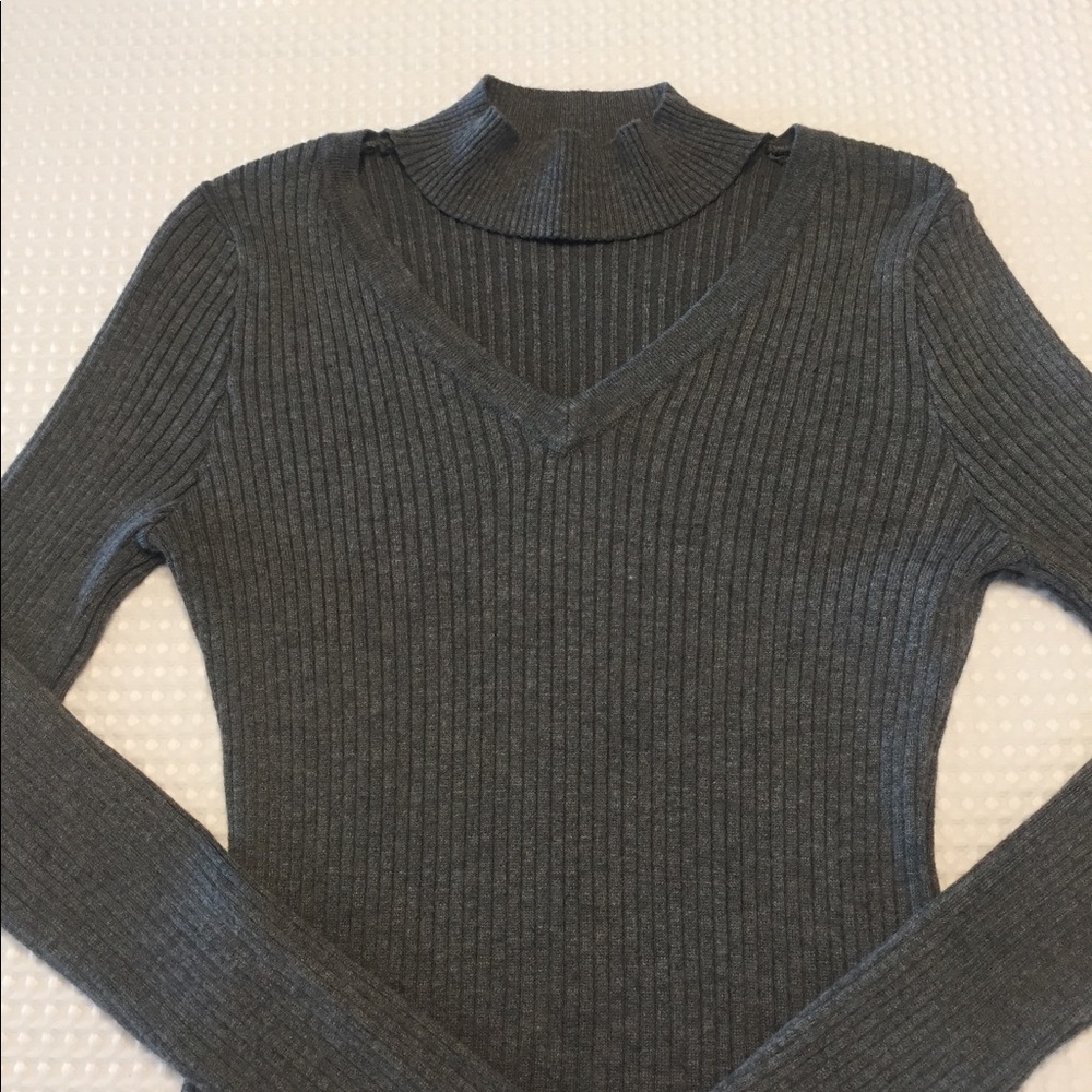 Long Sleeve Choker Cutout V-Neck Ribbed Top
